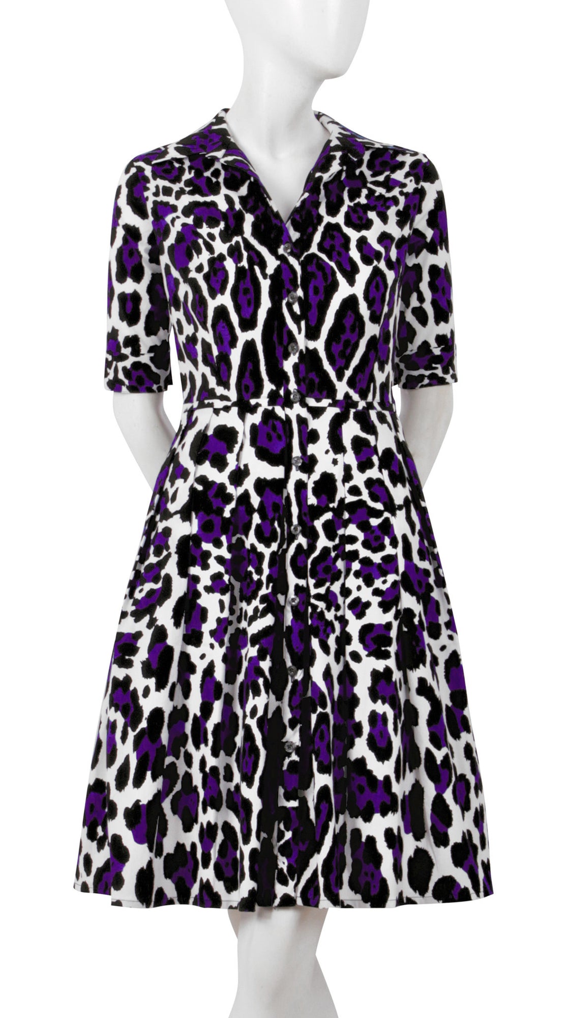 1/2 Sleeve | White Jaguar | White Lilac | Front | Shirt Dress By Samantha Sung