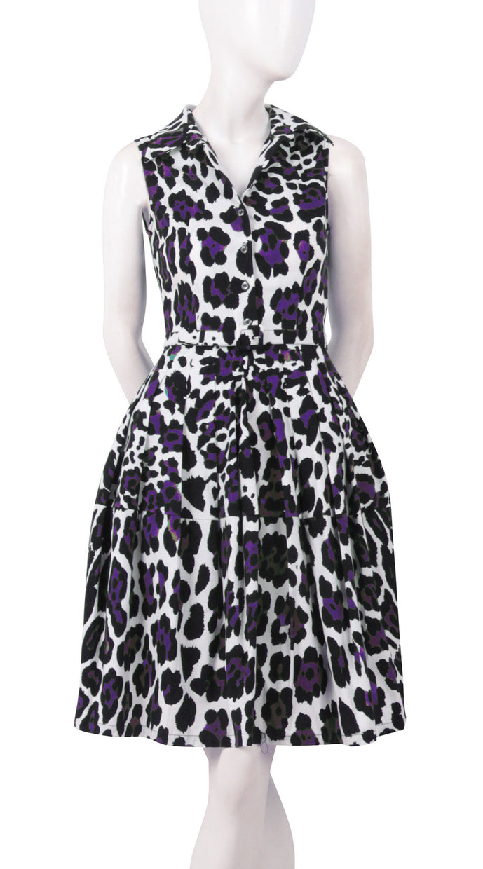 Sleeveless | White Jaguar | White Lilac | Front | Shirt Dress By Samantha Sung