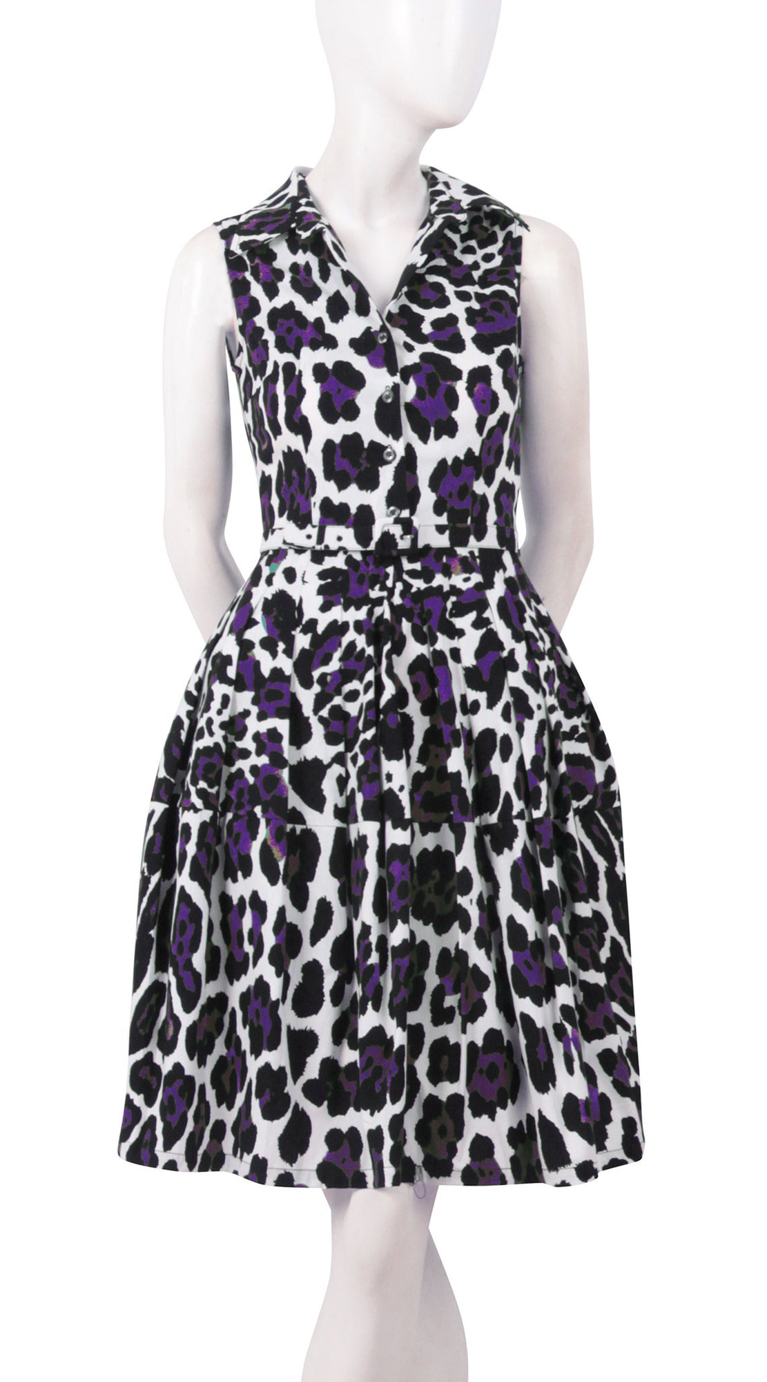 Sleeveless | White Jaguar | White Lilac | Front | Shirt Dress By Samantha Sung