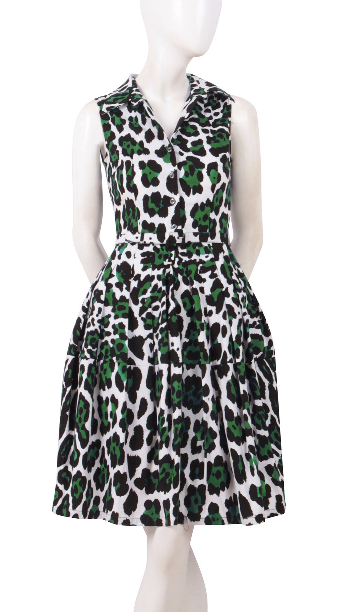 Sleeveless | White Jaguar | White Ivy Green | Front | Shirt Dress By Samantha Sung