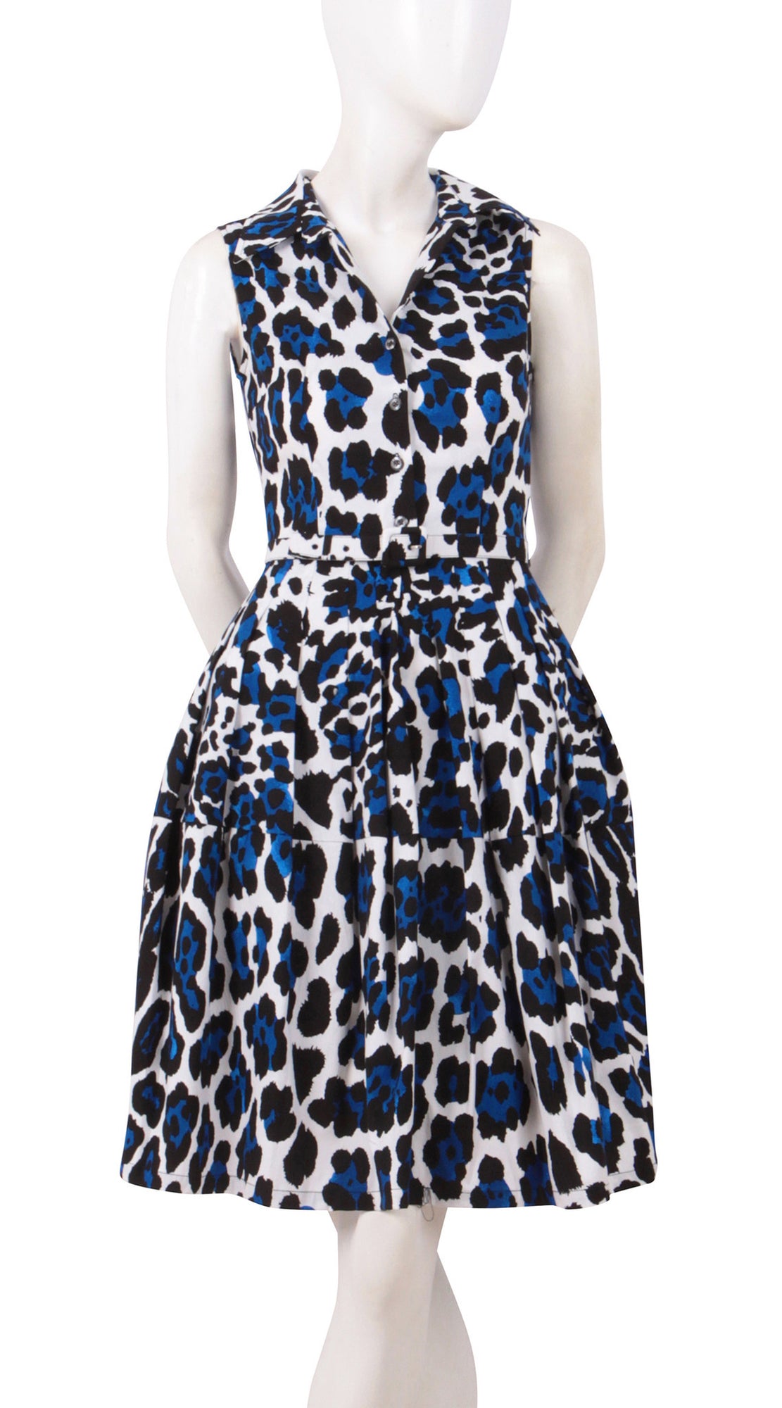 Sleeveless | White Jaguar | White Sea Blue | Front | Shirt Dress By Samantha Sung