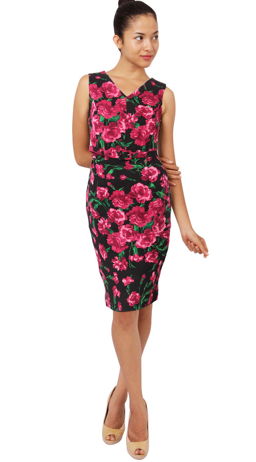 Sleeveless | Winter Carnation Black | White Fuchsia | Front | Dress By Samantha Sung