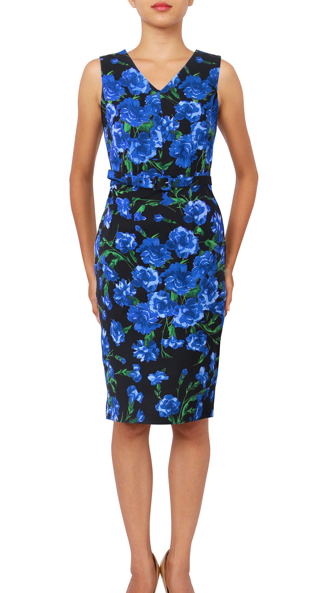 Sleeveless | Winter Carnation Black | Black Cobalt Blue | Front | Dress By Samantha Sung