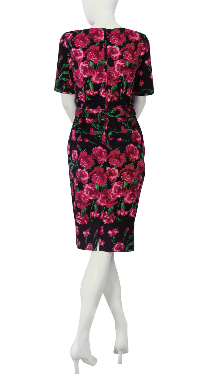 1/2 Sleve | Winter Carnation Black | Black Fuchsia | Back | Dress By Samantha Sung