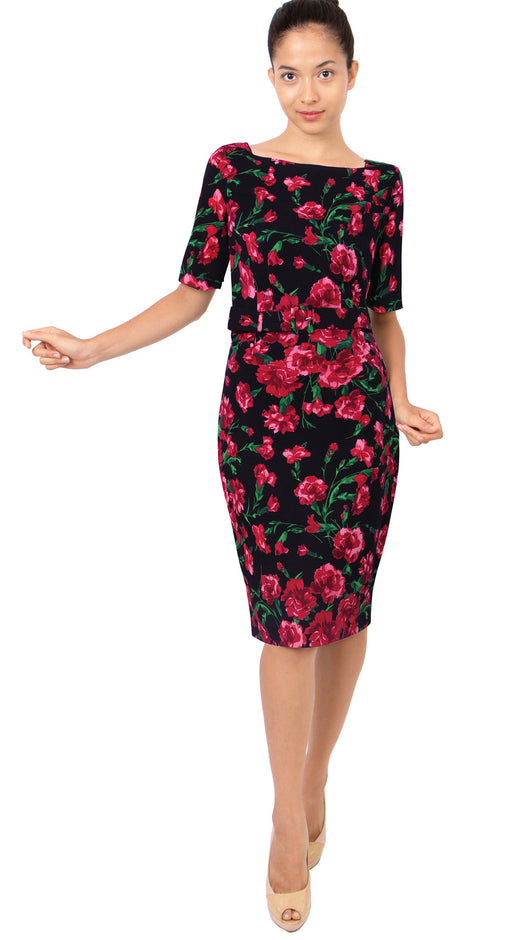 1/2 Sleve | Winter Carnation Black | Black Fuchsia | Front | Dress By Samantha Sung