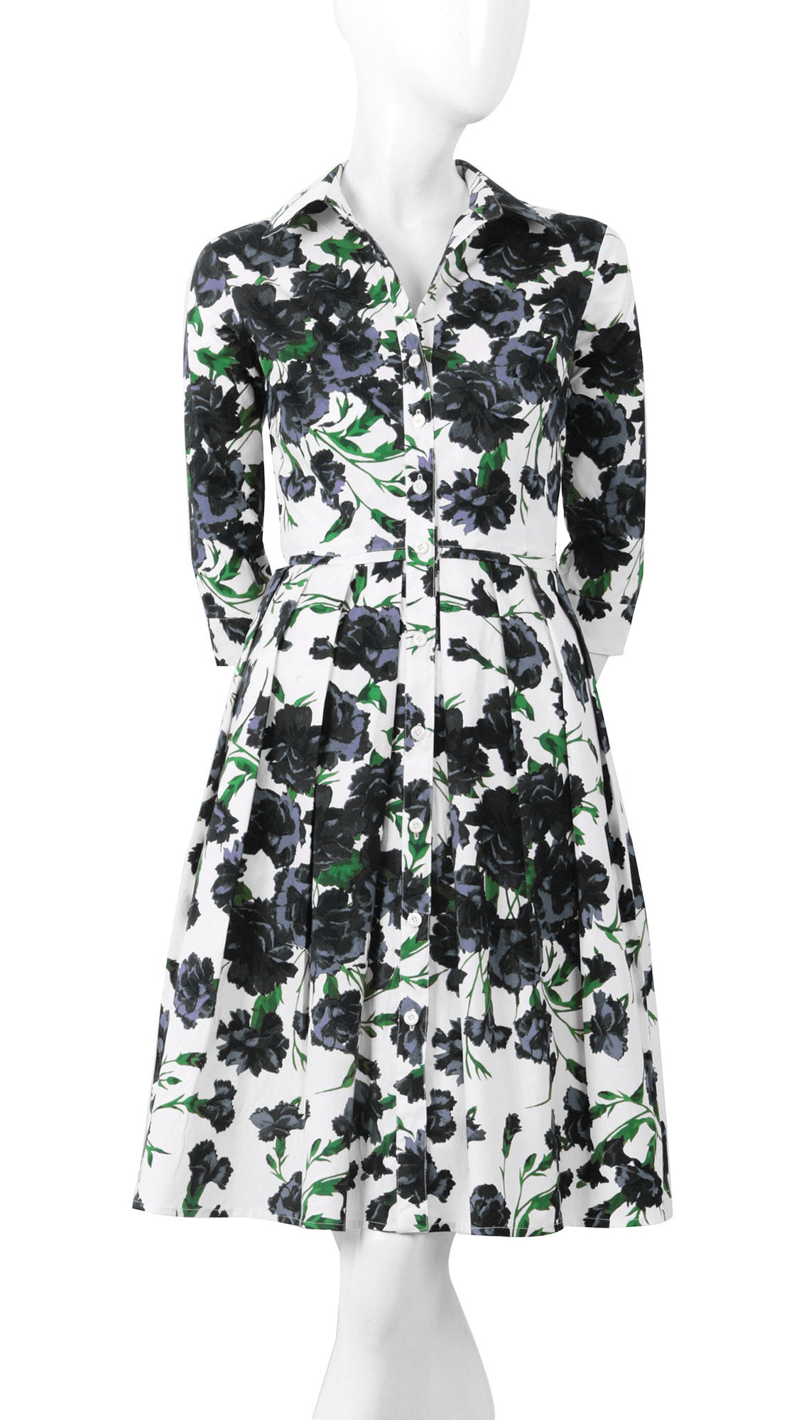 3/4 Sleeve | Carnation | White Black | Front | Shirt Dress By Samantha Sung