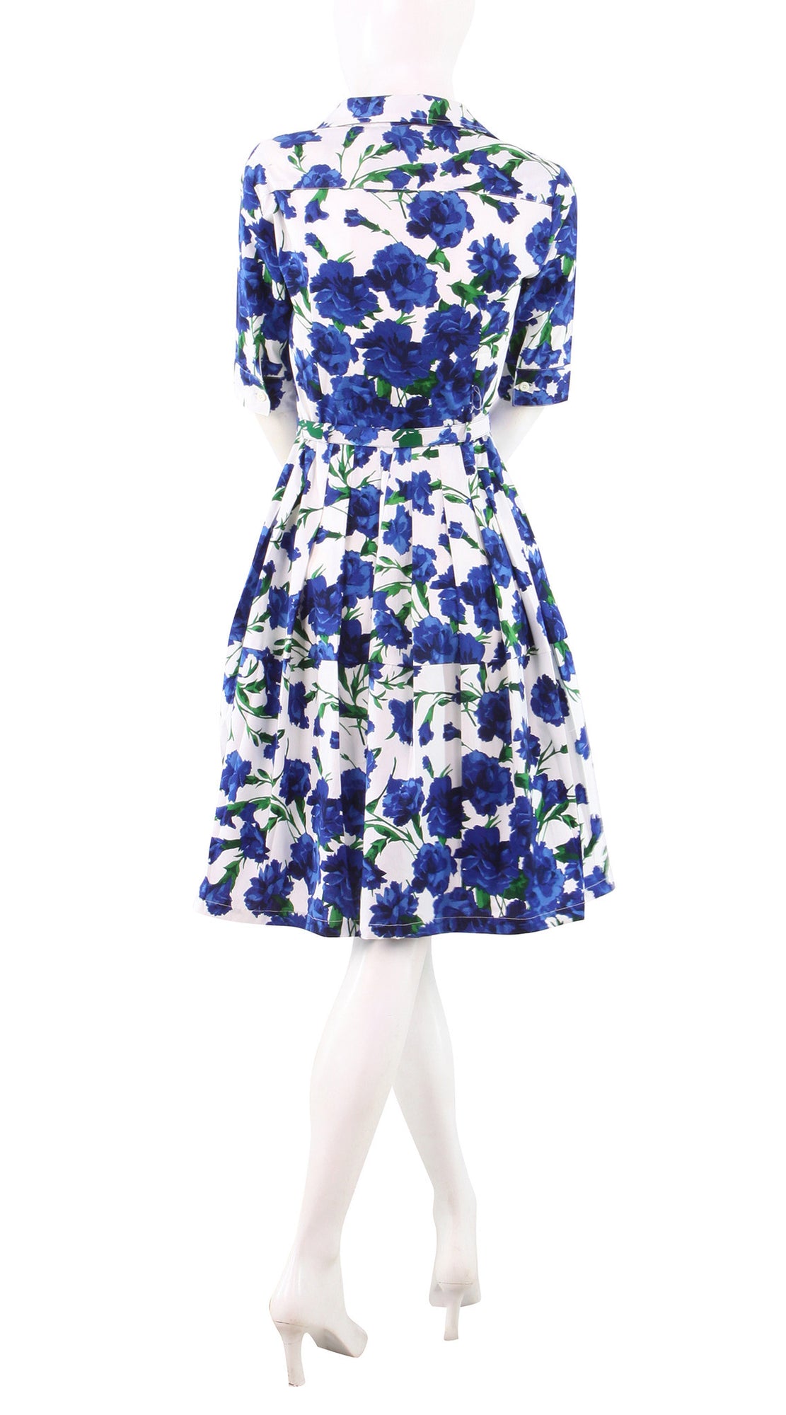 1/2 Sleeve | Carnation | White Cobalt Blue | Back | Shirt Dress By Samantha Sung