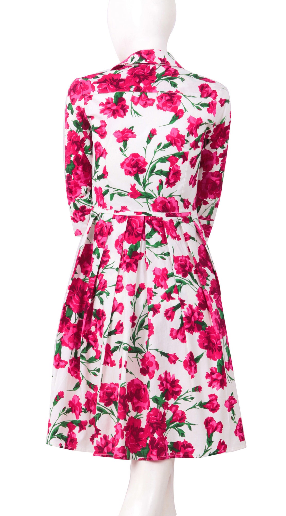 3/4 Sleeve | Carnation | White Rose | Back | Shirt Dress By Samantha Sung