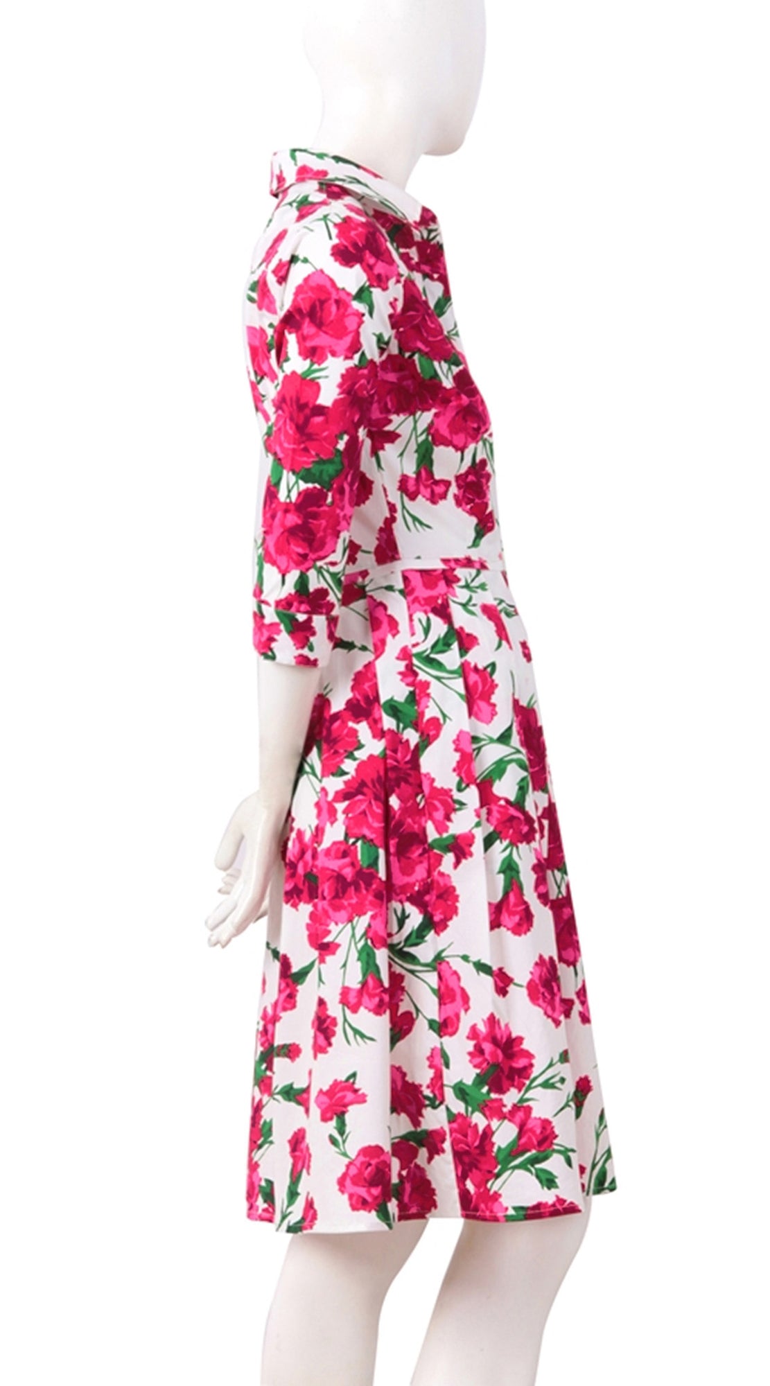 3/4 Sleeve | Carnation | White Rose | Right | Shirt Dress By Samantha Sung